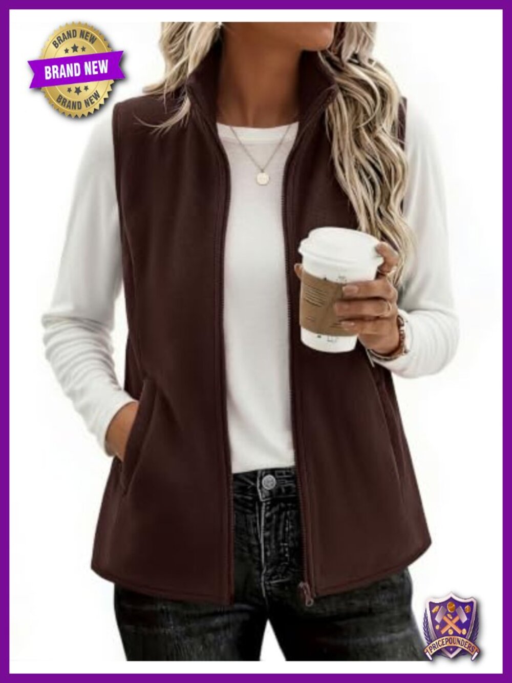 Fleece Vest Outerwear Zip Up Sleeveless Jacket with Pockets